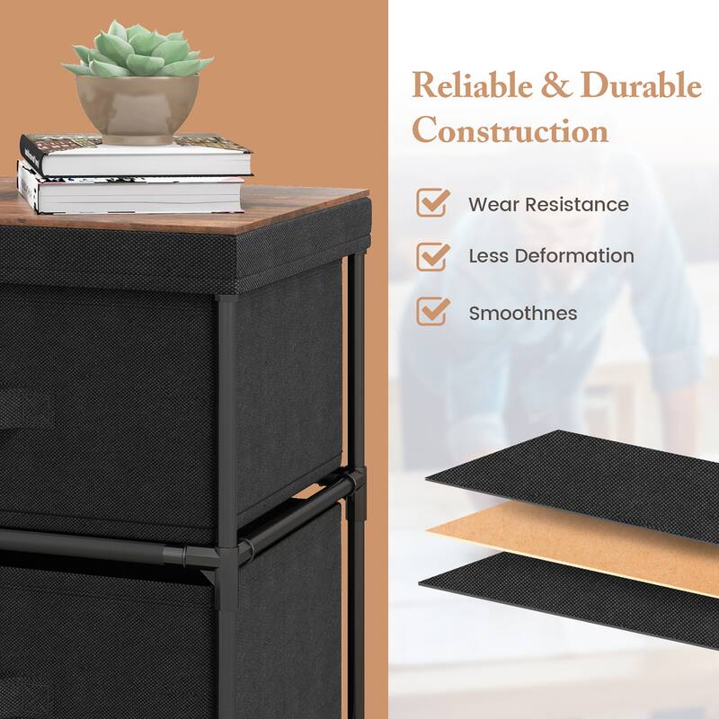 Gymax 2PCS Fabric Bedside Table 2 Drawers Nightstand Small Dresser