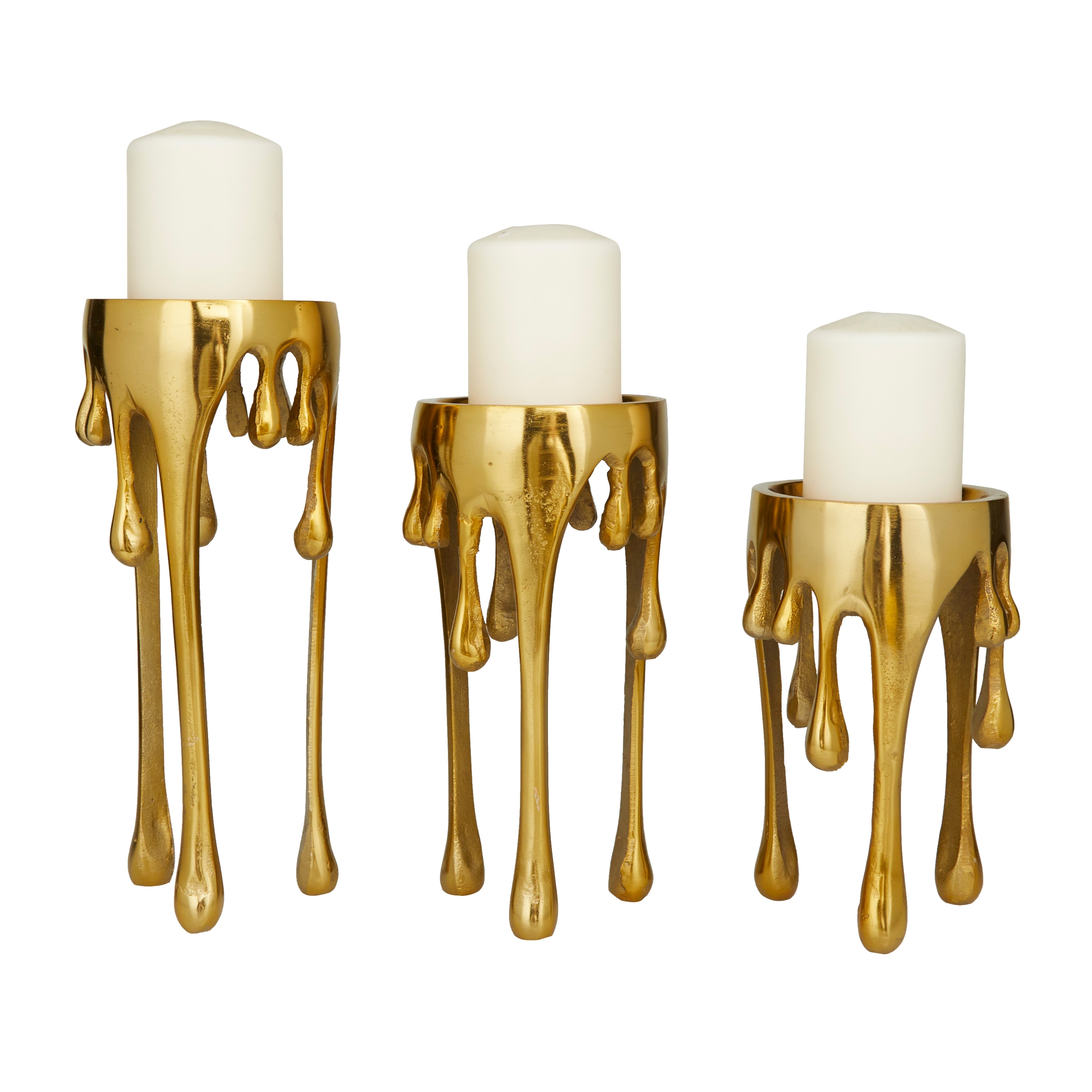 CosmoLiving by Cosmopolitan - Aluminum Abstract Drip Candle Holder with Melting Legs - Set of 3 Black, Copper, Silver or Gold