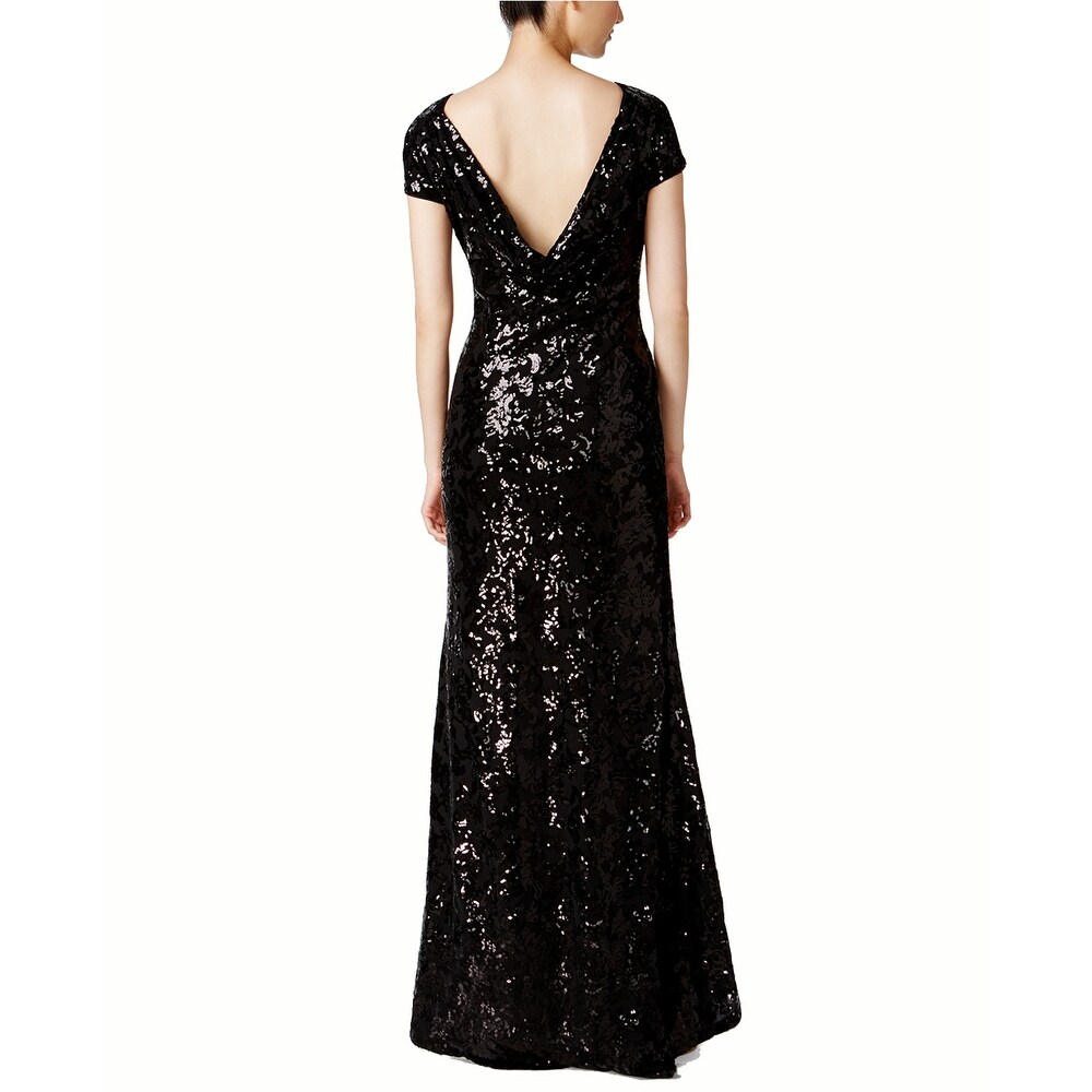 calvin klein draped back sequin gown