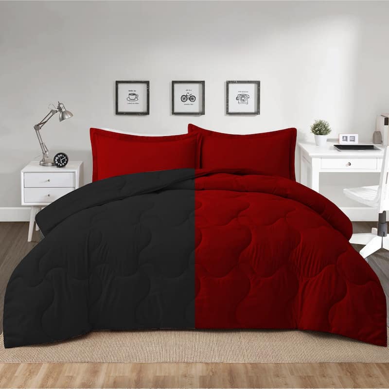 Lightweight Reversible Down Alternative Comforter Set - Black/Red - King