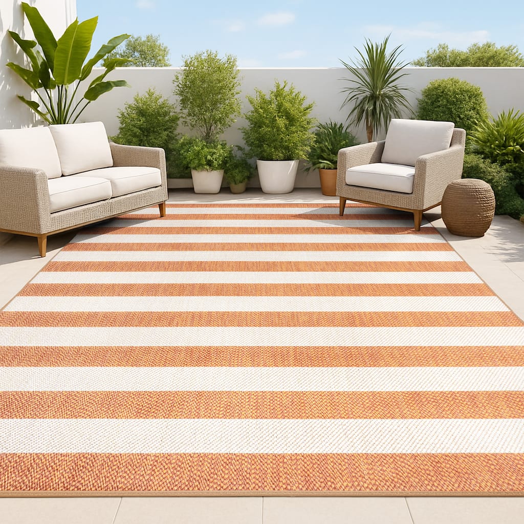 JONATHAN Y Vinales Two-Tone Wide Stripe Indoor/Outdoor Area Rug