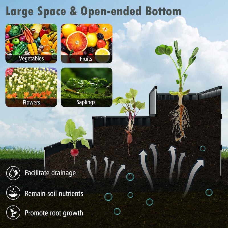 Costway 1/2 PCS 3-Tier Raised Garden Bed,47" x 47" x 24" Metal Outdoor