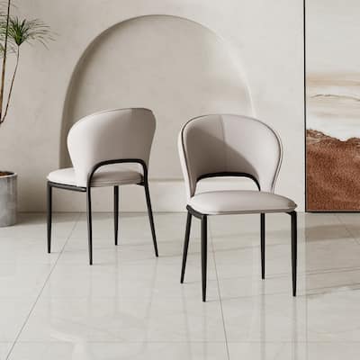 Modern Dining Table Chairs, Faux Leather, Light Gray, 2Pieces