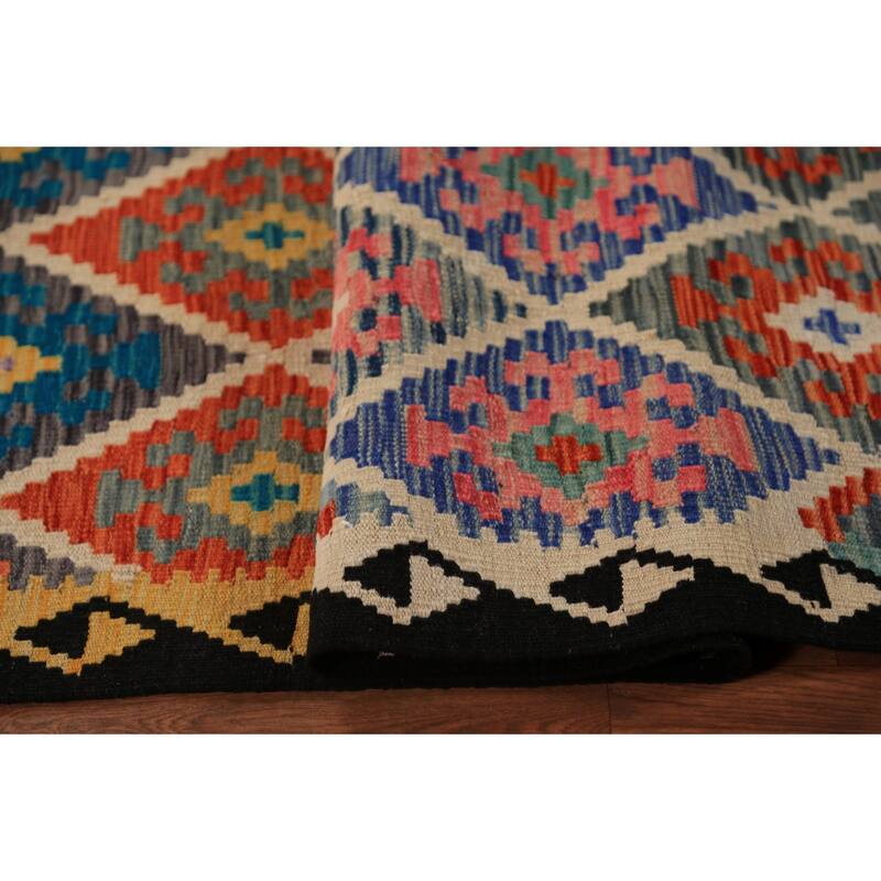 Trellis Kilim Oriental Area Rug Hand-Woven Wool Carpet - 8'2" x 11'2"
