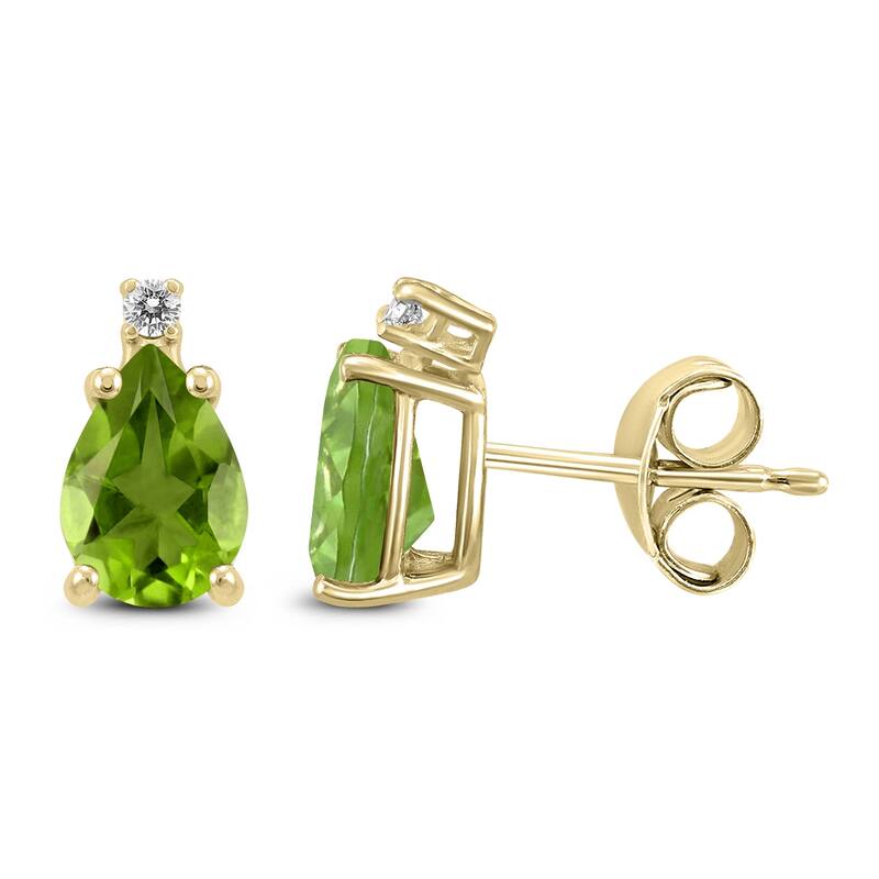 Marquee 14K Yellow Gold 7x5MM Pear Peridot and Diamond Earrings