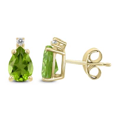 Marquee 14K Yellow Gold 7x5MM Pear Peridot and Diamond Earrings