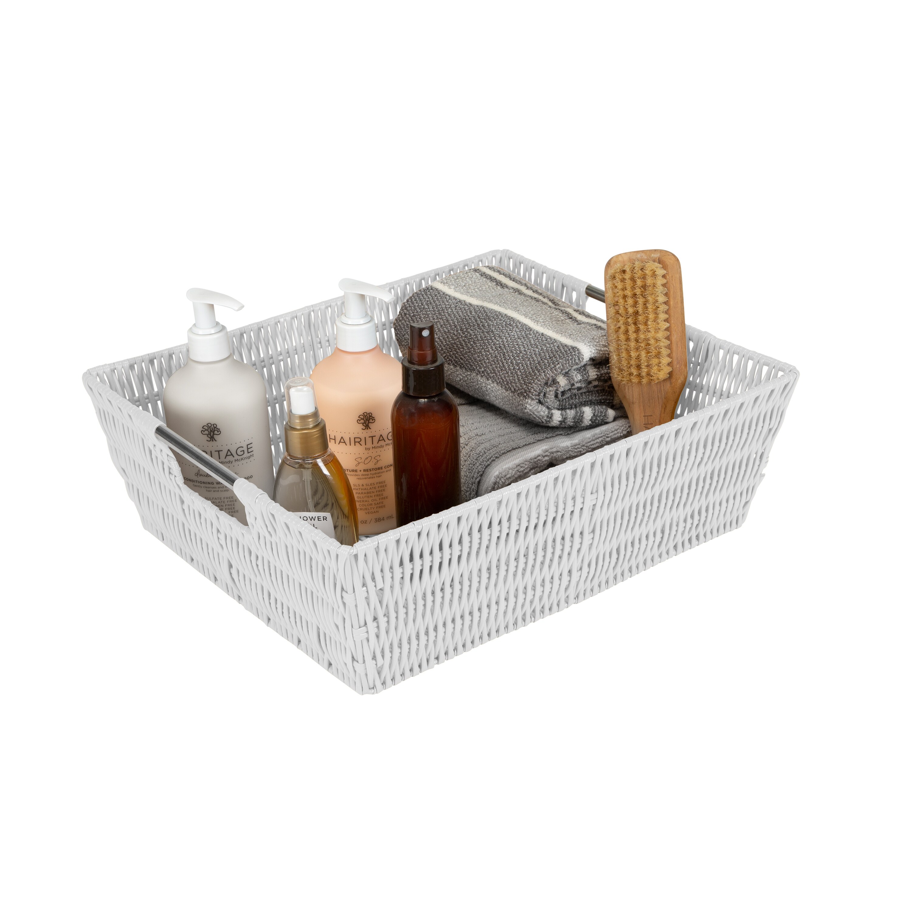 Simplify Small Shelf Rattan Tote Storage Basket in Charcoal
