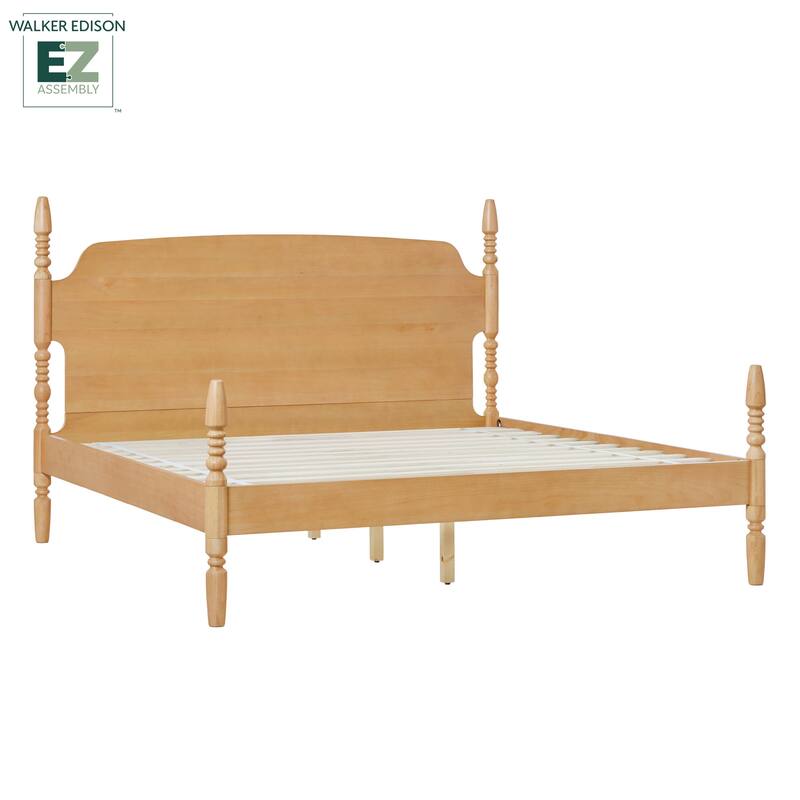 Walker Edison Easy Assembly Solid Wood King Bed with Wood-Turning Detail