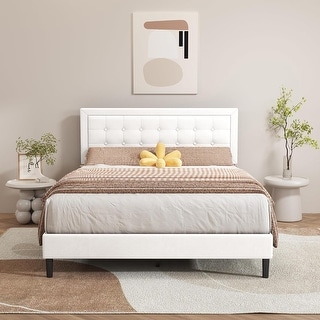 alazyhome Upholstered Platform Bed Frame with Button Tufting Headboard
