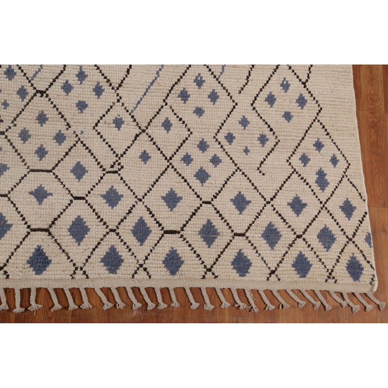 Geometric Trellis Moroccan Area Rug Handmade Wool Carpet - 9'0"x 12'5"