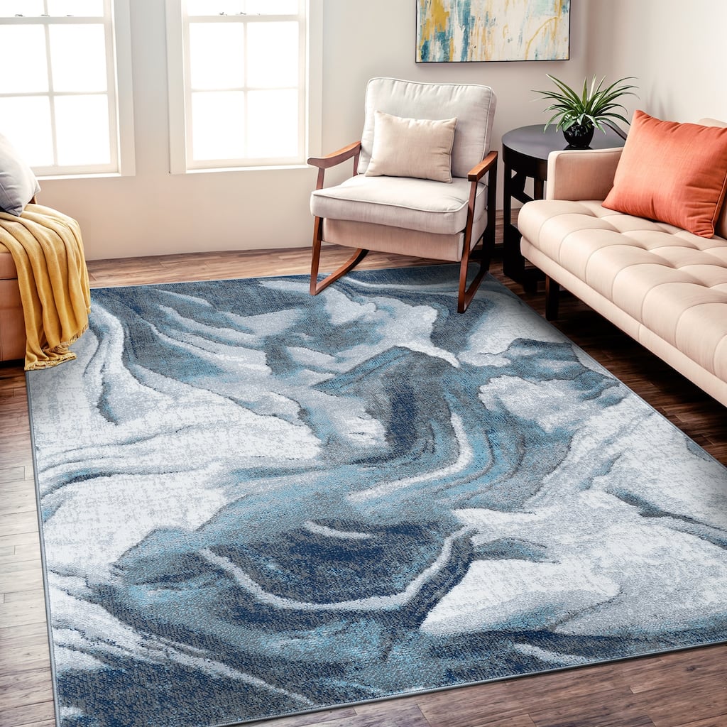 World Rug Gallery Abstract Wave Contemporary Durable Area Rug Pet Friendly, Perfect for Entryway, Living Room, and Bedroom