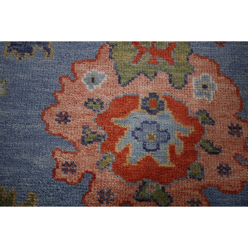 All-Over Blue Floral Oushak Oriental Area Rug Handmade Wool Carpet - 7'11"x 15'9"