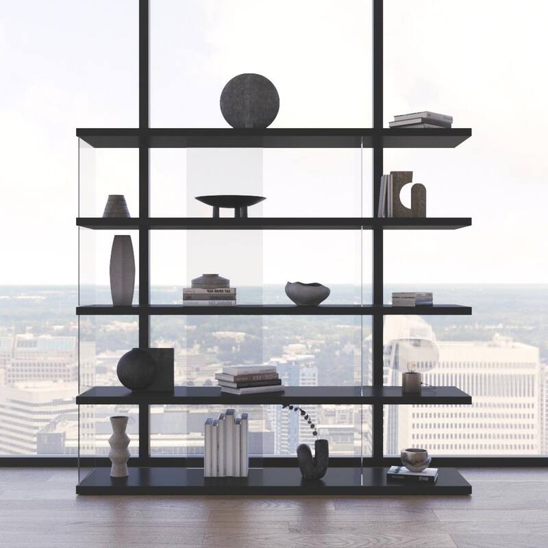 Meble Furniture Gravity Large Freestanding Bookcase - 71" Wide x 66" Tall Modern Open Shelf Storage Unit, Matte Finish