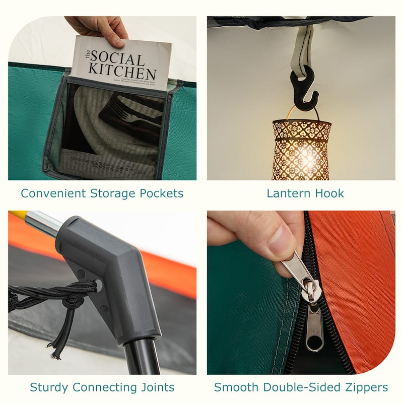 Gymax 10-Person Camping Tent with Porch Large Family Cabin Tent w/ 2