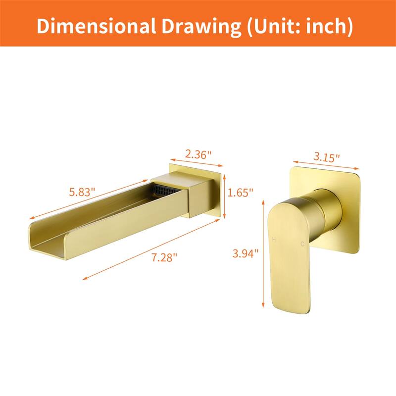 Wall Mounted Tub Faucet Waterfall Modern Double Holes Bath Tub Spout with Single Handle Tub Fillers with Pressure Balance Valve