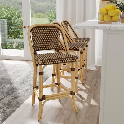 Lila Rattan 28 in. Seat Height Bar Stool with Back and Footrest