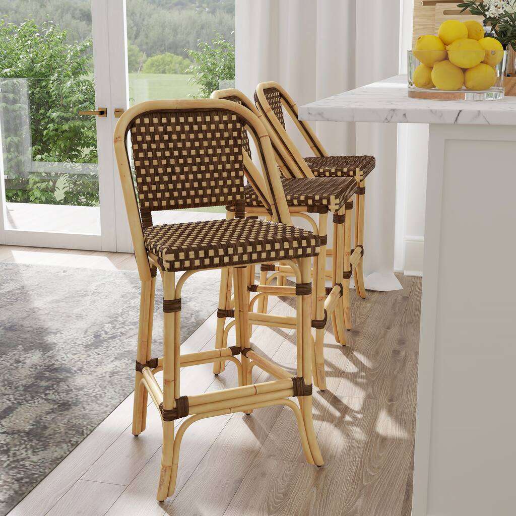 Lila Rattan 28 in. Seat Height Bar Stool with Back and Footrest