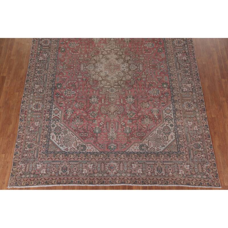 Hand Knotted Oriental 100% Wool Carpet Traditional Medallion Pink Tabriz Area Rug - 12' 9'' X 9' 2''