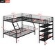 preview thumbnail 6 of 10, L-Shaped Metal Twin over Full Bunk Bed with 4 Built-in Shelves, Black