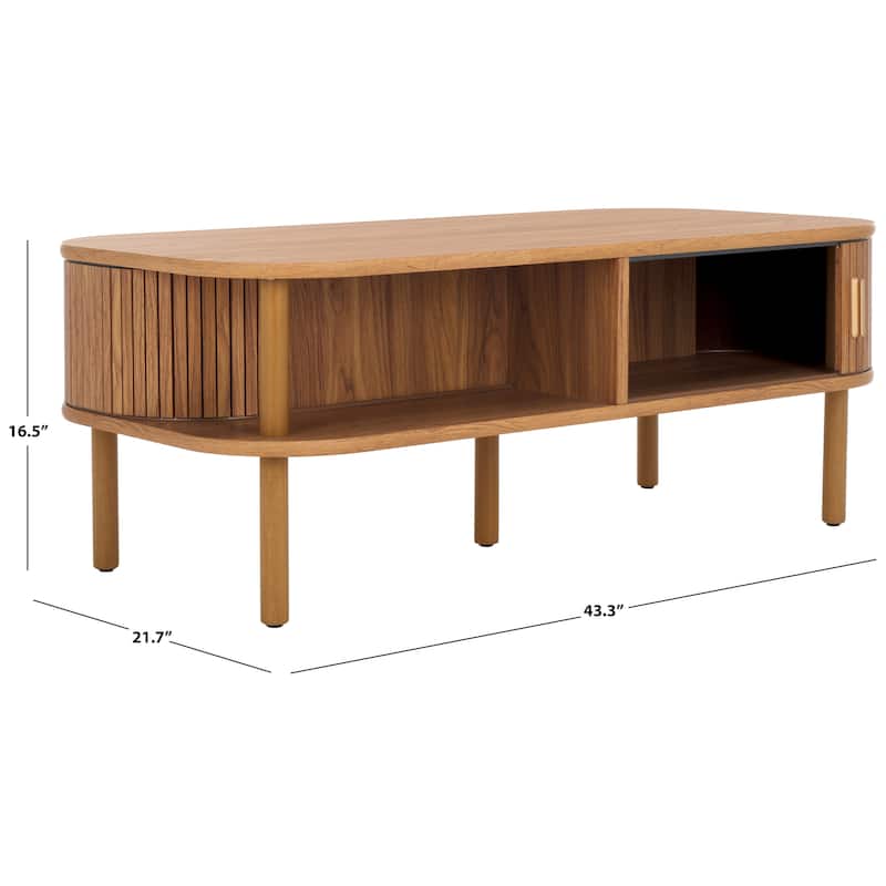 SAFAVIEH Home Tealla 2 Tambour Door Coffee Table - 43Wx22Dx17H - Oak/Gold