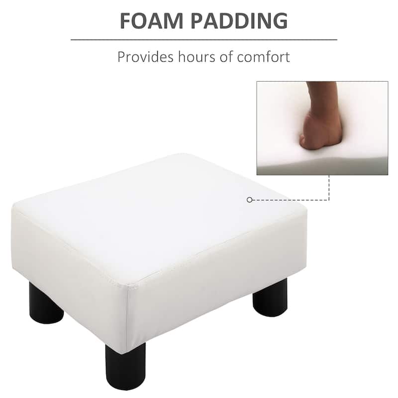 HOMCOM Modern Faux Leather Upholstered Rectangular Ottoman Footrest with Padded Foam Seat and Plastic Legs, Bright White