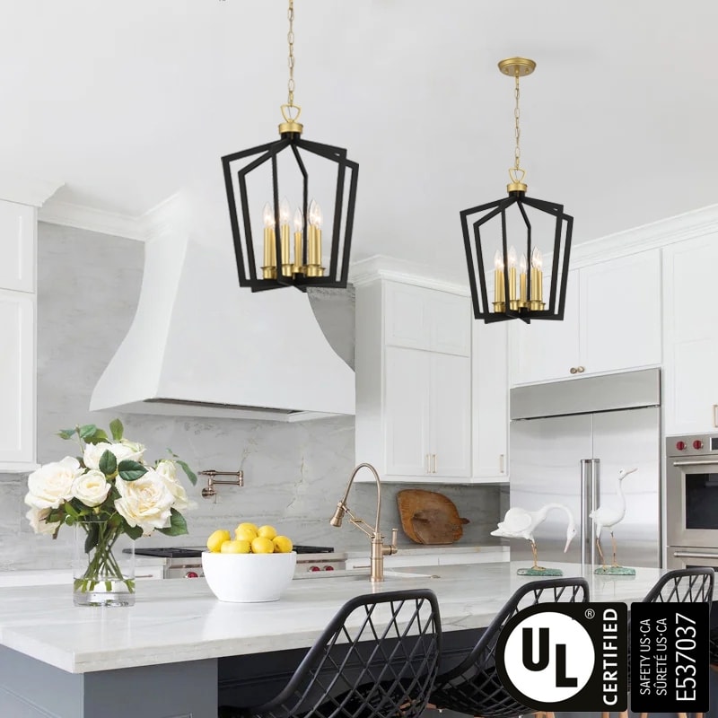 Acroma Modern Farmhouse 6 Light Geometric Chandelier Lantern Pendant Lights Black with Gold 16 Inches Aged Zinc Satin Brass Gray