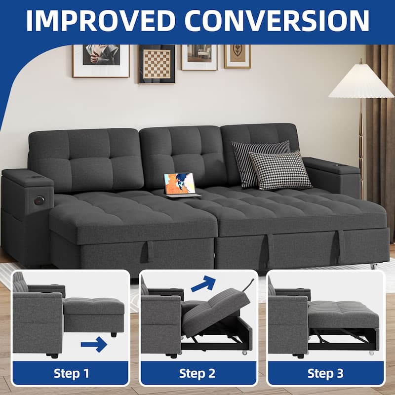 Moasis 2-in-1 Convertible Sleeper Linen Sofa Bed Folding Futon Couch with Pullout Bed Multifunctional Sofa
