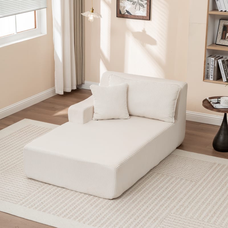 Oversized Chaise Lounge Chair, Upholstered Sofa Bed for Living Room, Corduroy Sleeper Couch Comfy Recliner Bedroom Reading Seat