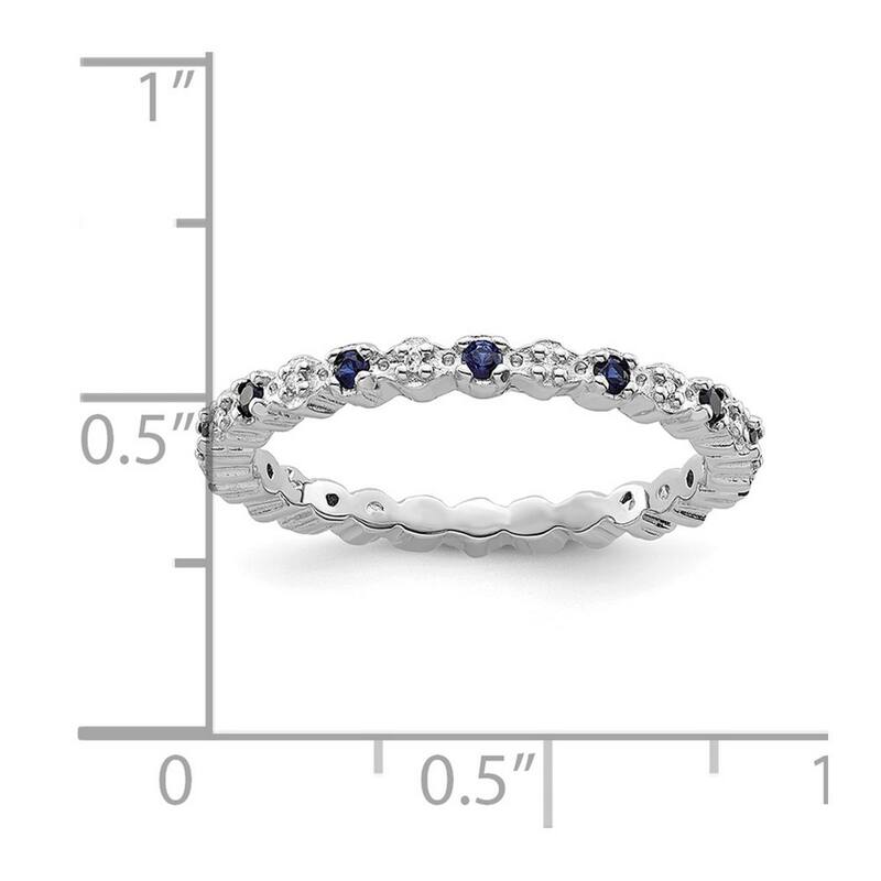 Curata 925 Sterling Silver Polished Prong set Stackable Expressions Created Sapphire and Diamond Ring