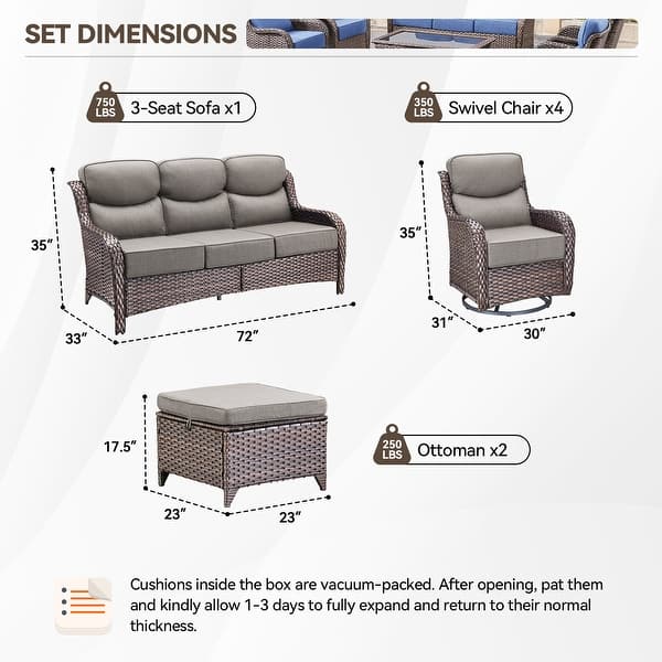 dimension image slide 33 of 36, Outdoor Sofa with 6-Inch Thick Cushions Furniture for Porch