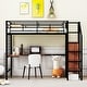preview thumbnail 2 of 16, Twin Size Metal Loft Bed with Desk & Metal Grid, Stylish Metal Frame Bed with Lateral Storage Ladder & Wardrobe, Black