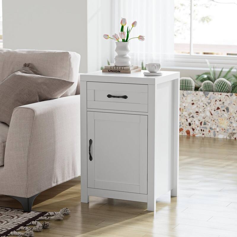 Farmhouse Night Stand with Barn Door - White
