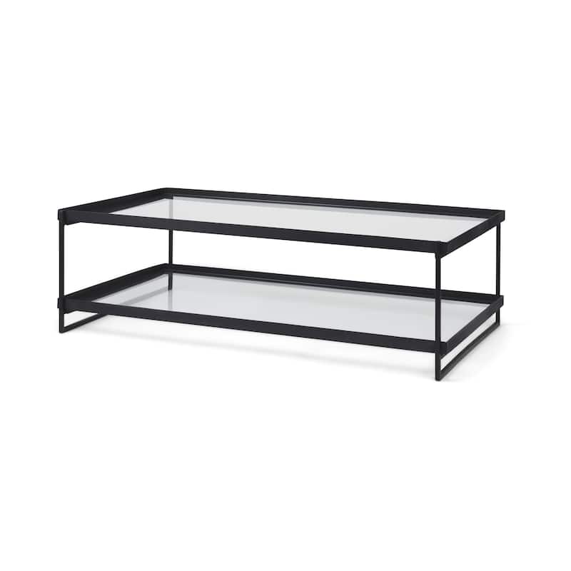 Trey Black Iron w/ Glass Rectangular Coffee Table - 56"L x 32"W x 17"H