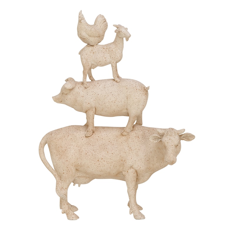 Cream Polystone Stacked Farm Animals Decorative Sculpture - 4"W x 14"L x 18"H