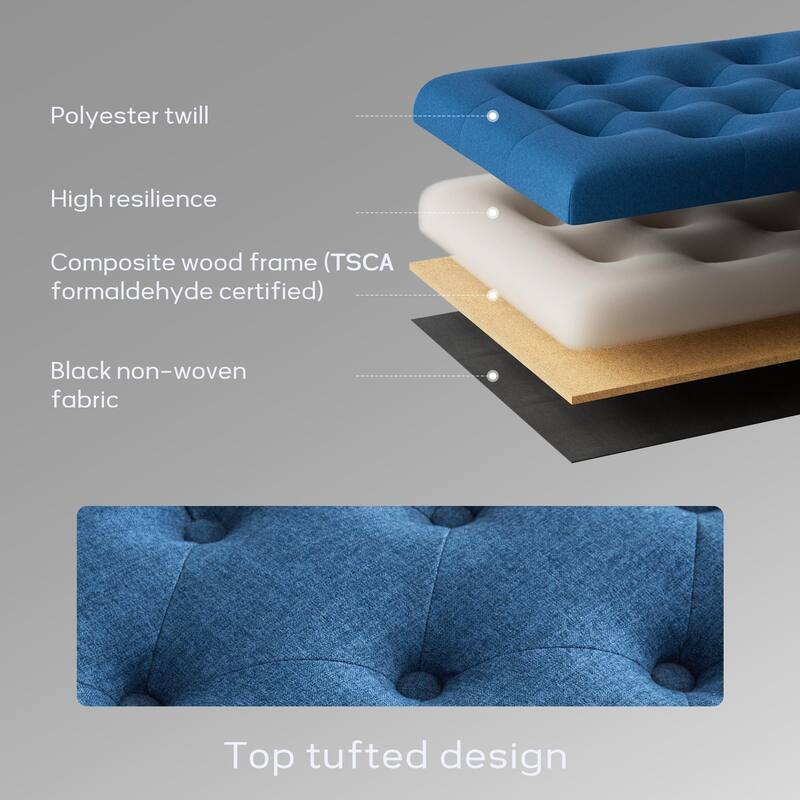 Button-Tufted Storage Bench Ottoman with Solid Wood Legs for Bedroom 50"W x 17.5"D x 18"H