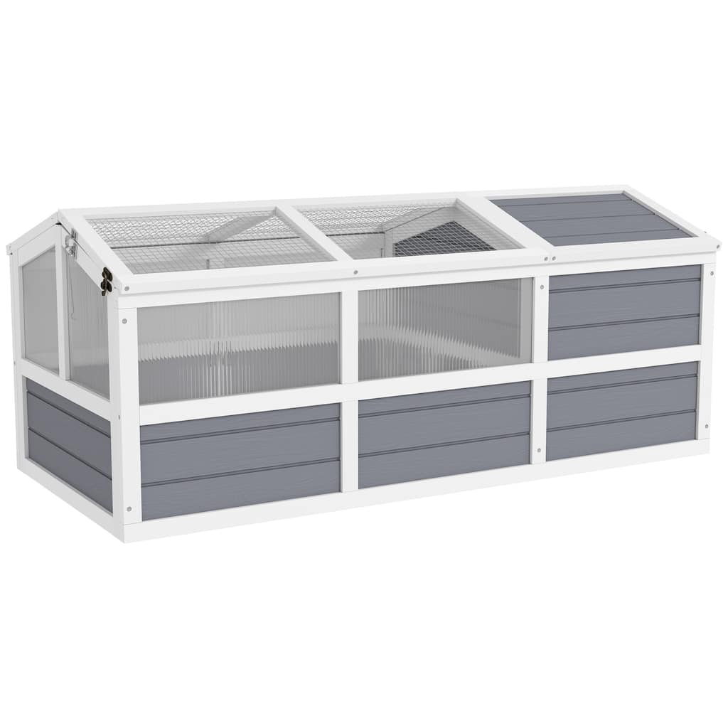 PawHut Tortoise Habitat Outdoor, Wooden Tortoise House Bottomless Design with Doors, PC Sun Panel Windows, Tortoise Enclosure