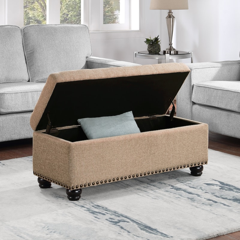 Functional Storage Ottoman Bench with Comfortable Cushion Top and Spacious Hidden Storage Compartment