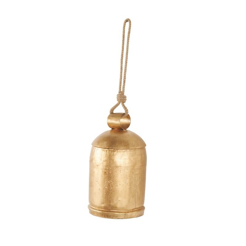 Metal Decorative Bell with Jute Hanging Rope - Gold - Roche River Decor