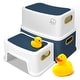 preview thumbnail 1 of 10, Toddler Step Stool for Bathroom Sink, 2 Step Stool for Kids Toilet Potty Training - 15"D x 13"W x 10"H Navy Blue-white
