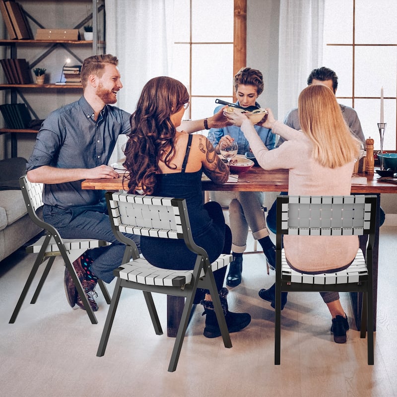 Foldable Chairs Wooden Stackable Dining Chairs for Kitchen & Dining Room Chair Woven Seat & Webbing Back, Dining Chair Set of 2