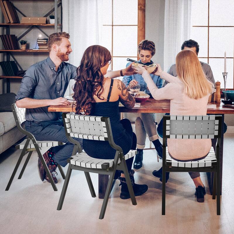 Wood Folding Chairs Set of 2, Wooden Indoor Stackable Dining Chairs for Kitchen & Dining Room Chair Woven Seat