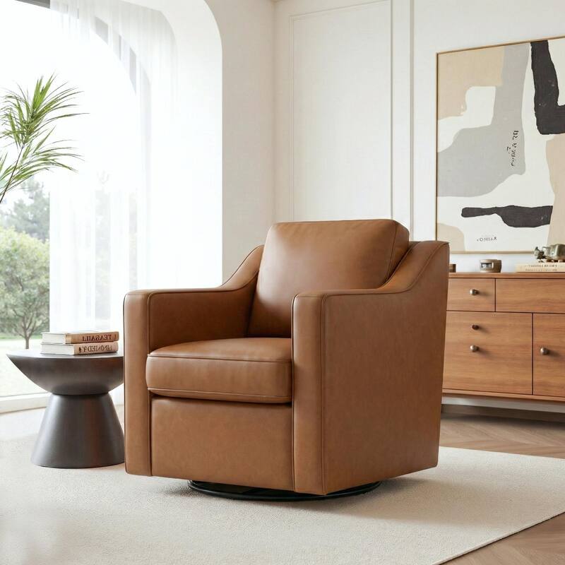 30'' W Vegan Leather/ Chenille Swivel Accent Chair