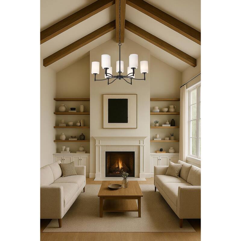 Liam 9 Light Chandelier Matte Black White Opal Glass - Matte Black