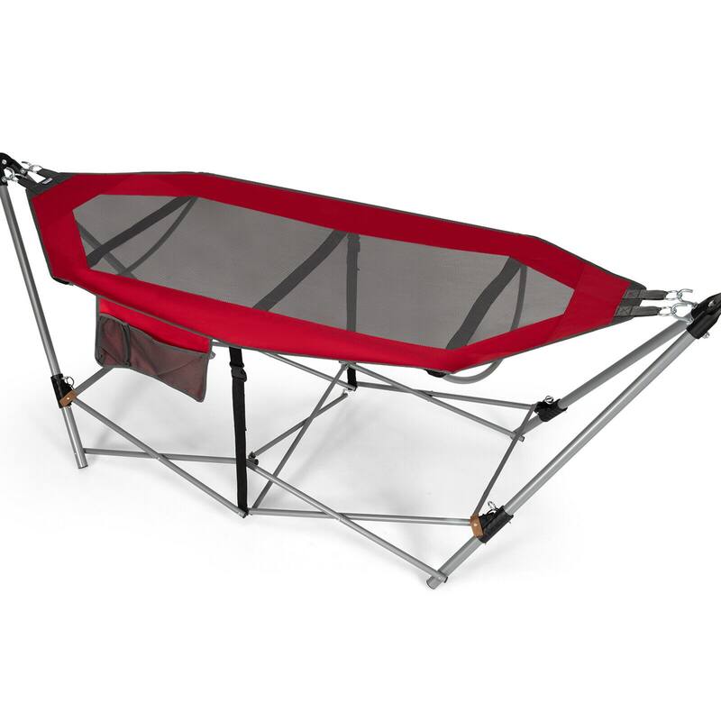 Gymax Folding Hammock Indoor & Outdoor Hammock with Side Pocket & Iron