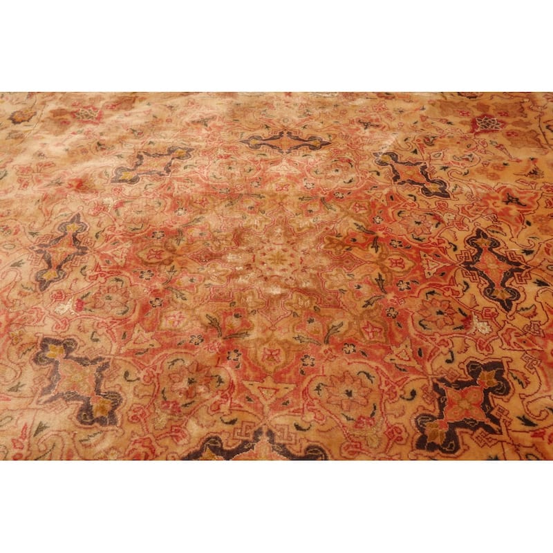 Hand Knotted Tabriz Tan Wool & Silk Traditional Oriental Area Rug - 9' 9'' x 9' 9''