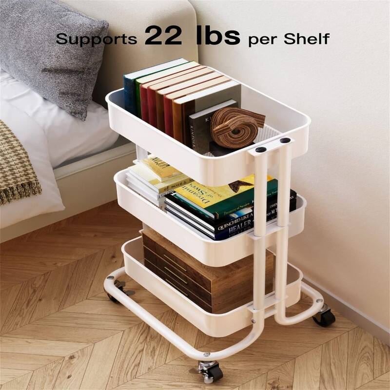 3 Tier Metal Rolling Utility Cart - 13.58"D x 16.77"W x 29.33"H