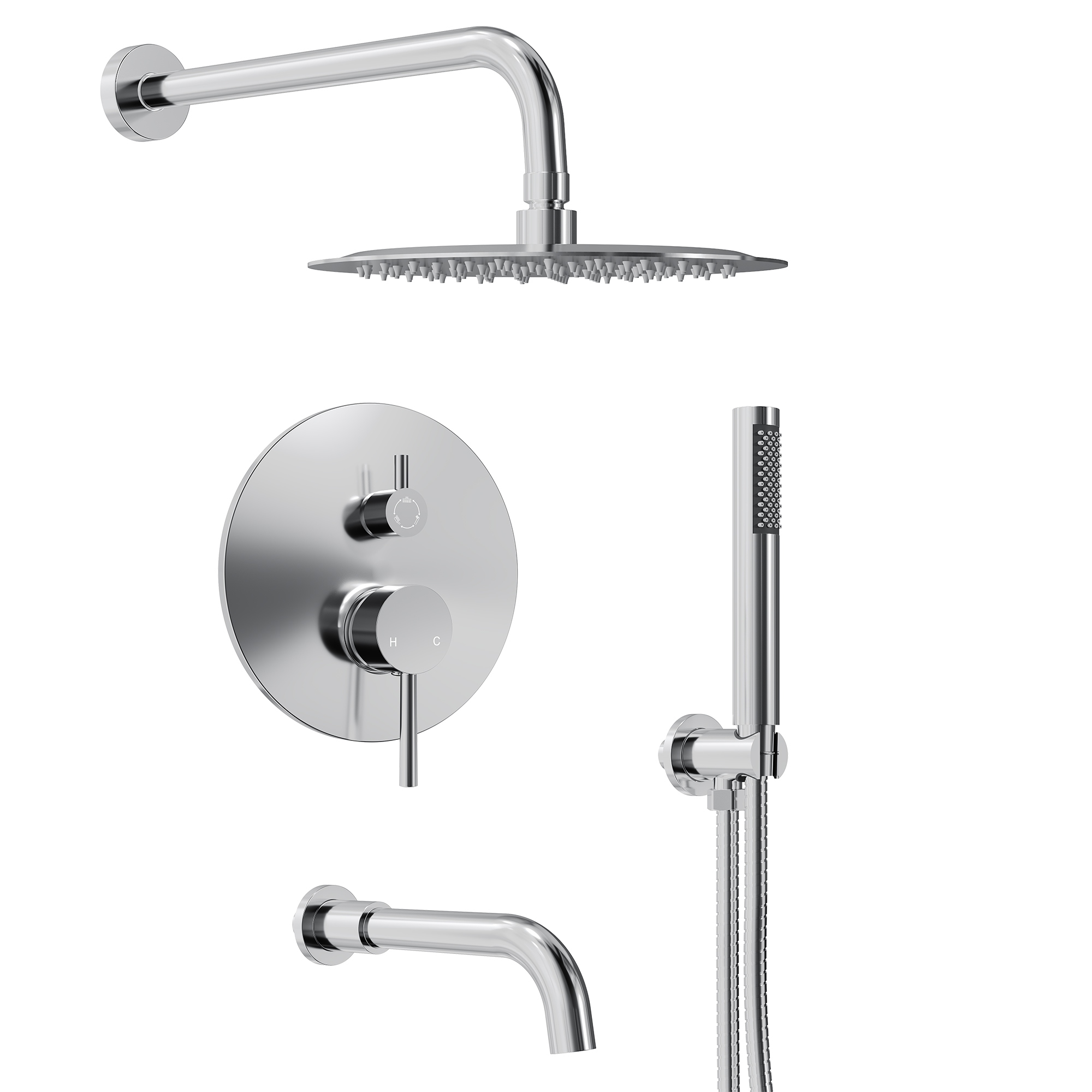 Pressure Balance 3 Functions Shower Head System 10 Shower Faucet Set with Tub Faucet Spout