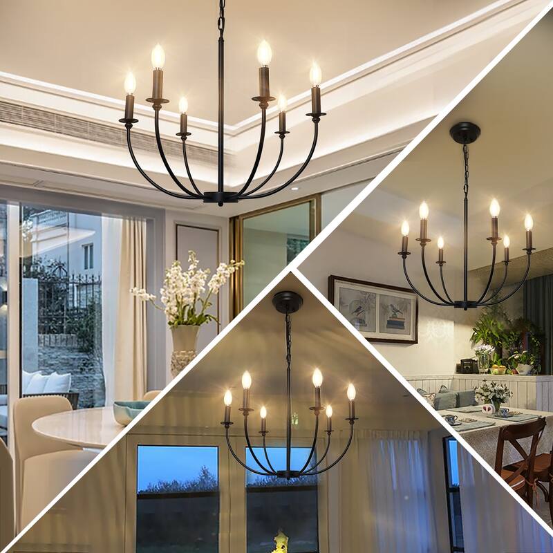 6-Light Industrial Iron Candle Style Chandelier with Adjustable Height