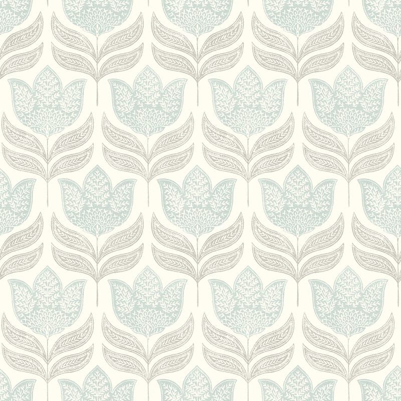 Chesapeake Cathal Aqua Tulip Block Print Wallpaper