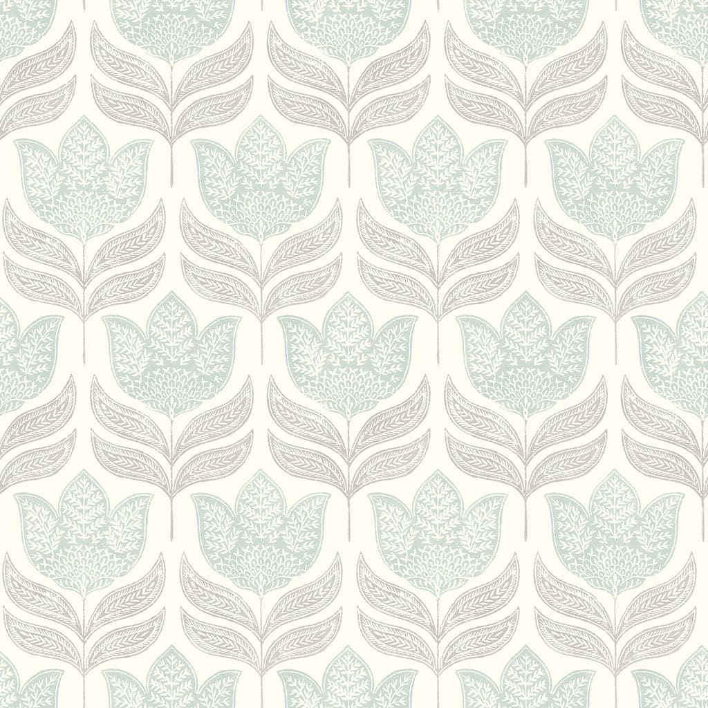 Chesapeake Cathal Aqua Tulip Block Print Wallpaper